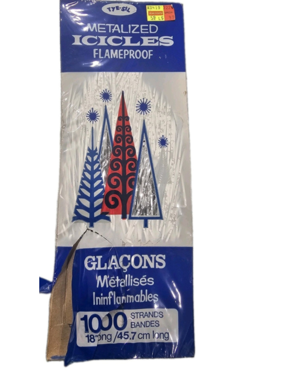 Vintage TYE-SIL Metalized Icicles 800 Strands 18” Flameproof Xmas Tinsel NOS